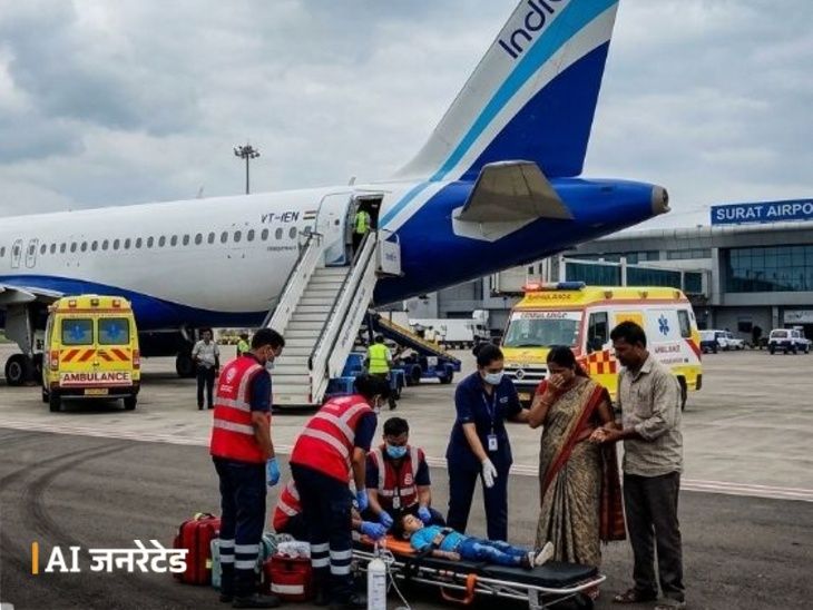 अहमदाबाद-मुंबई विमानाचे सुरतमध्ये इमर्जन्सी लँडिंग:  विमान प्रवासात 3 वर्षांचे बाळ बेशुद्ध झाले, वेळेवर उपचार मिळाल्याने वाचला जीव