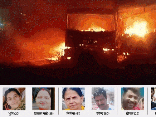 राजस्थानमध्ये बस-ट्रेलरची धडक, 8 मृत्यू:  डीएनए चाचणीने ओळख होईल, आगीत 40 प्रवासी अडकले होते; दावा- डिक्कीत सिगारेटचे बॉक्स भरले होते