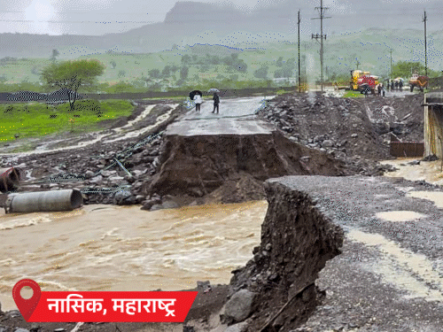 नाशिकमध्ये गोदावरी धोक्याच्या पातळीच्या वर, पूल-रस्ते वाहून गेले:  सुरतमध्ये पूर, राजस्थानात रस्ते बनले नद्या, MPमध्ये इमारत कोसळली; PHOTOS