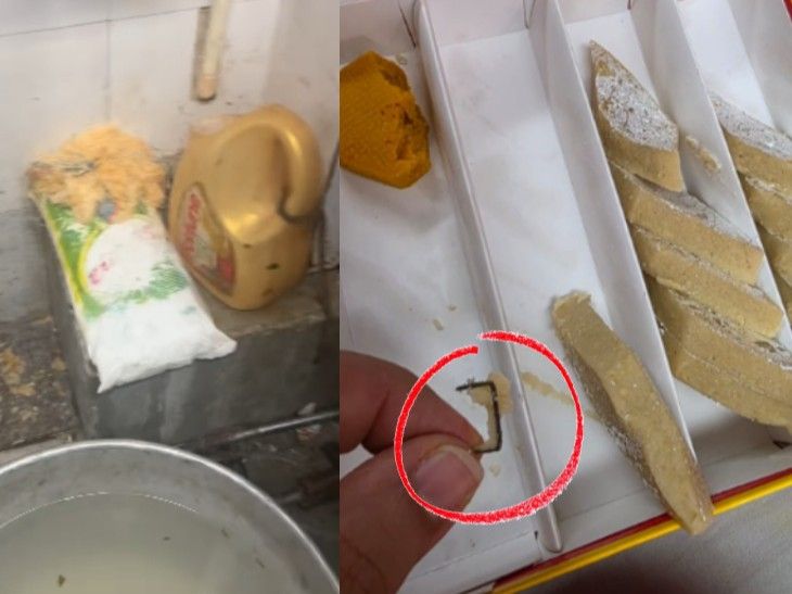 किचनमध्ये अस्वच्छता, काजू कतलीत गंजलेली स्टेपलर पिन:ग्राहकाच्या सतर्कतेमुळे मुंबईतील बड्या मिठाईवाल्यावर मोठी कारवाई