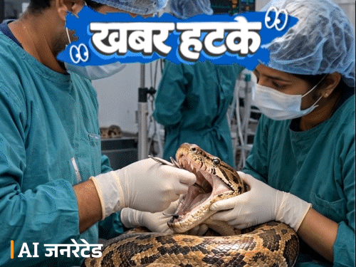 खबर हटके- अजगरावर शस्त्रक्रिया, तोंडातून काढला ट्यूमर:चालत्या ट्रकमध्ये नवरा-नवरीने घेतले ७ फेरे; रोबोटला प्रशिक्षण देण्याची नोकरी