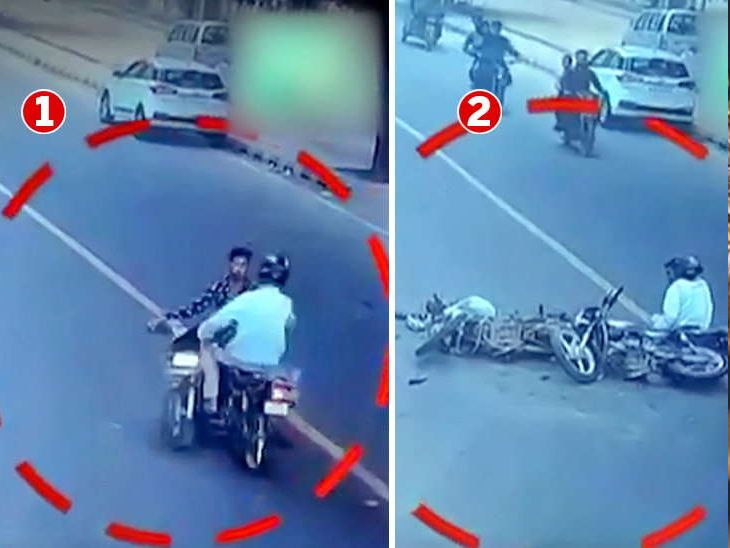 road accident when biker turn from wrong side without helmet | ટર્ન ...