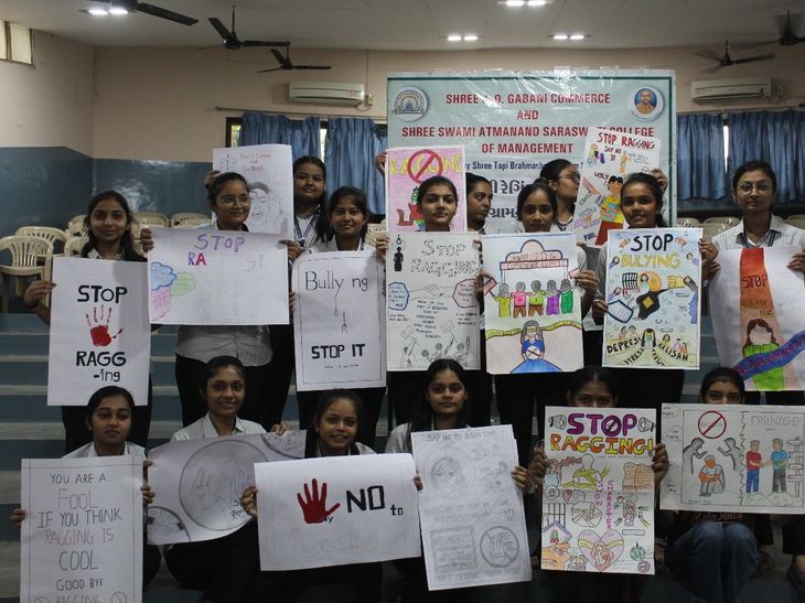 Anti-ragging poster competition at Varachha's Commerce-Management College