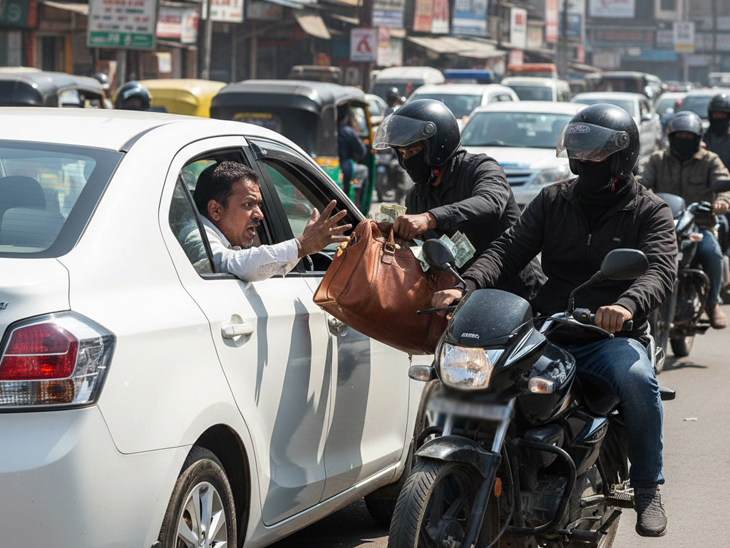 Rs 9 lakh looted from a young man's car carrying money from Angadiya firm