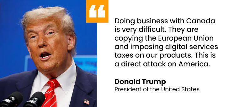 Trump Halts Tariff Talks with Canada Over Digital Tax | threatened Ottawa  to impose new tariffs. | Bhaskar English