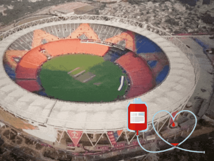 Mega blood donation camp launched at Modi Stadium , PM Modi inaugurates  virtually, over 5 lakh units targeted in a day; CM, Governor, actor Vivek  Oberoi participate - Ahmedabad News | Bhaskar English