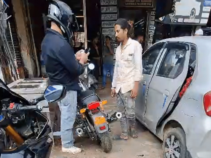 Bike modification underway at a shop in Bhopal