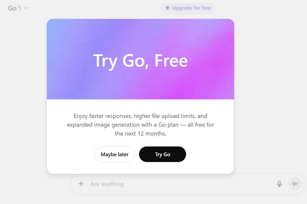 ChatGPT Go subscription now free for 12 months, starting today