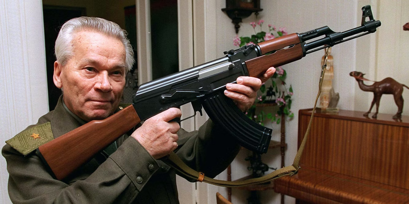 Mikhail Kalashnikov, the former Soviet and Russian lieutenant general and military engineer developed the AK-47 in 1947. Pic credit: AP Photo/Vladimir Vyatkin