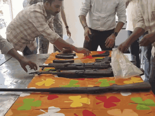 After Naxalite leader Hidma's encounter, jawans recovered weapons from the forests of Maredumilli.