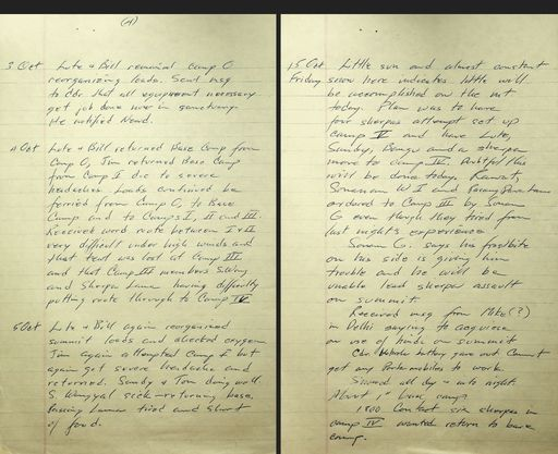 Notes found at Bishop’s home, in which he recorded the difficulties faced before the mission ended.