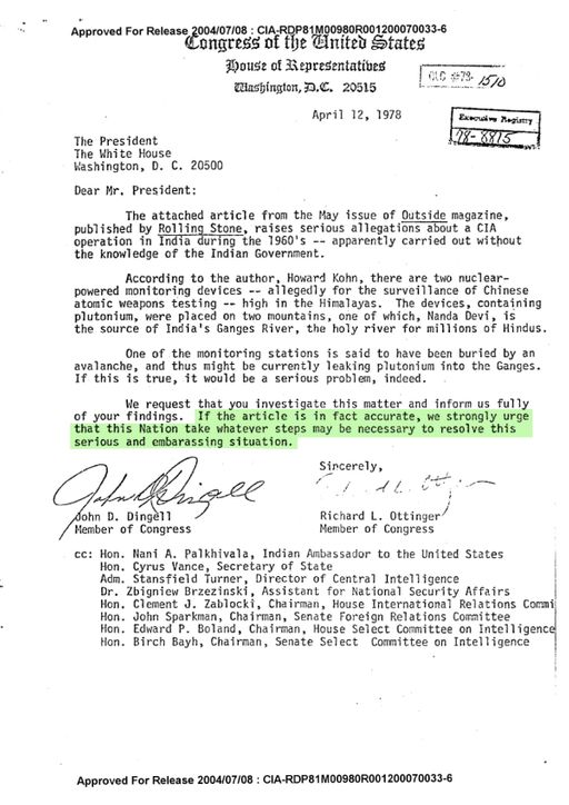 “Letter sent to President Carter by US senators on 12 April 1978.