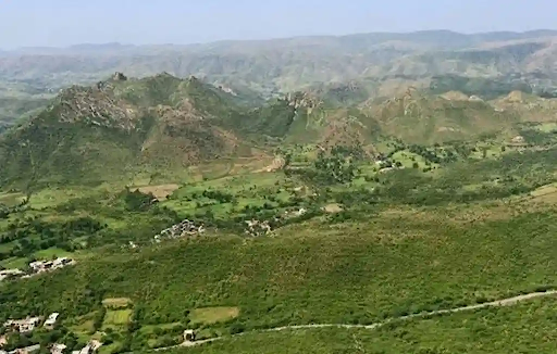 An overhead view of the Aravalli Hills in Rajasthan.