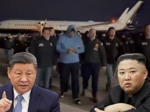 The picture is from New York’s Stewart Air National Guard Base. Venezuela’s President Nicolás Maduro is seen wearing a blue jacket - Bhaskar English