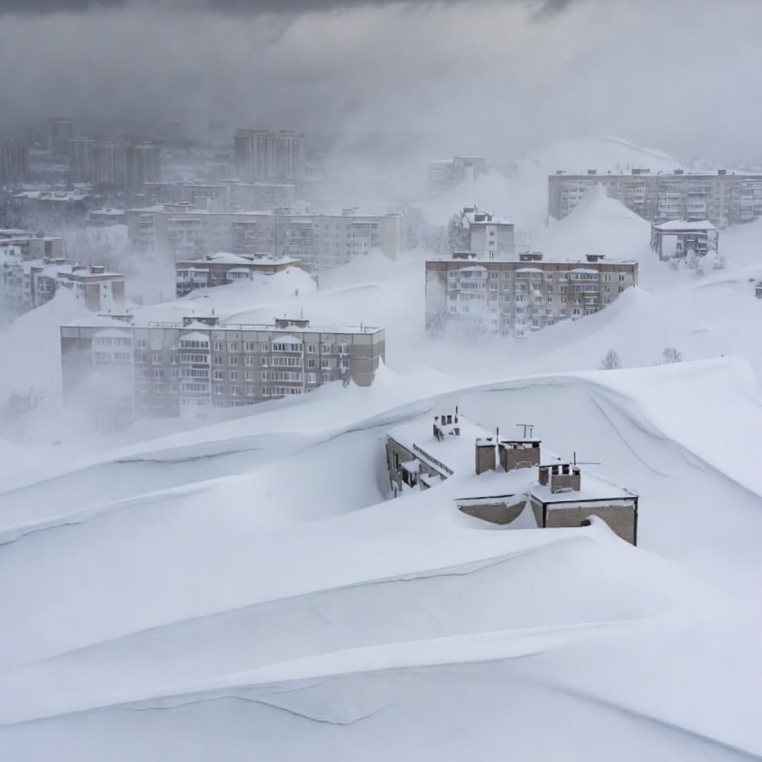 Lower floors of an apartment block buried under snow after an extreme snowstorm in Russia’s far eastern city of Petropavlovsk-Kamchatskiy ( Image: Reuters)