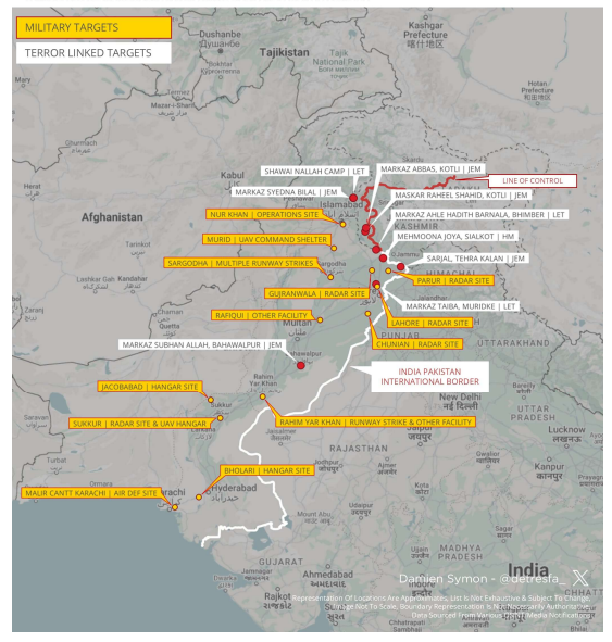 The findings of the new report also shows summary and location of known Indian strikes on Pakistan from 7 to 10 May 2025 during Operation Sindoor (Credit: CHPM/Damien Symon)