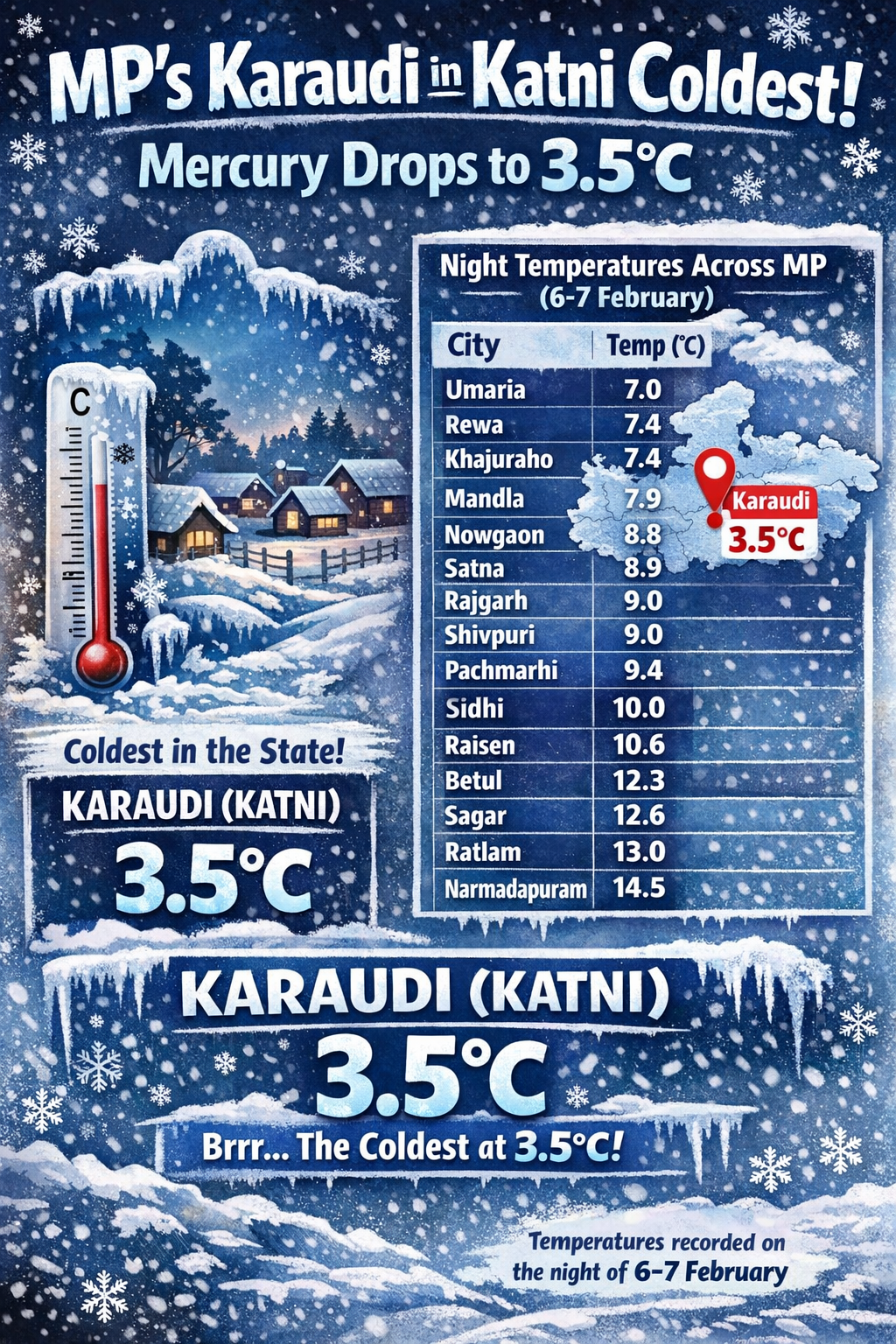 MP Cold Wave: Temp Drops to 3.5°C; 13 Cities Below 10°C