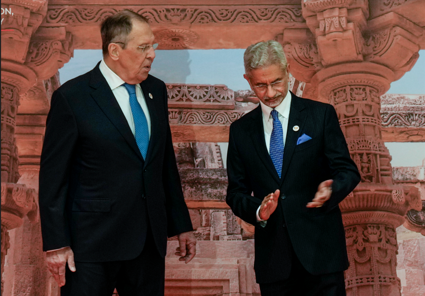 S. Jaishankar (right) with Sergey Lavrov during the BRICS Foreign Ministers' Meeting in New Delhi