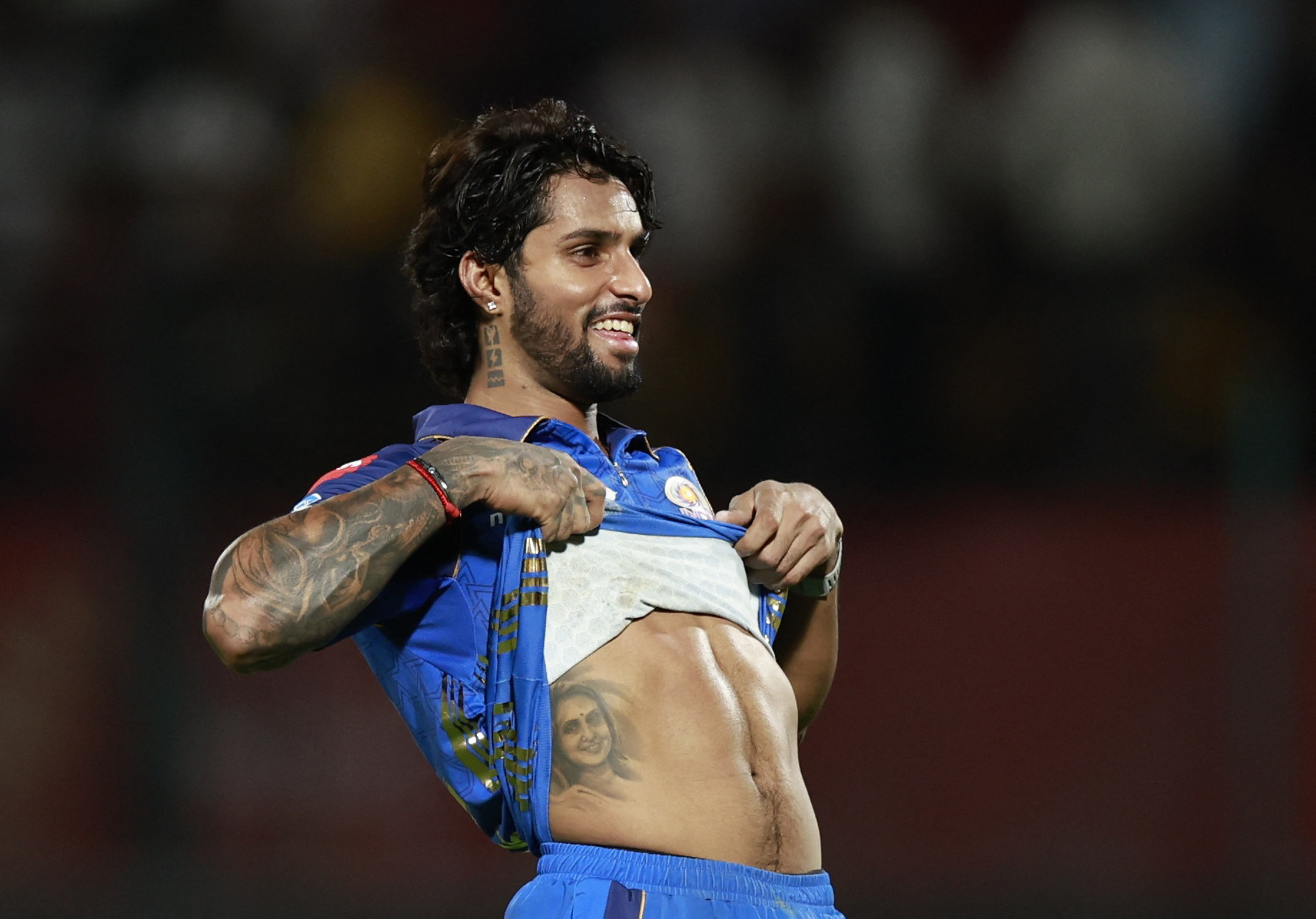 Tilak Varma shows his abs (Credits: Reuters)