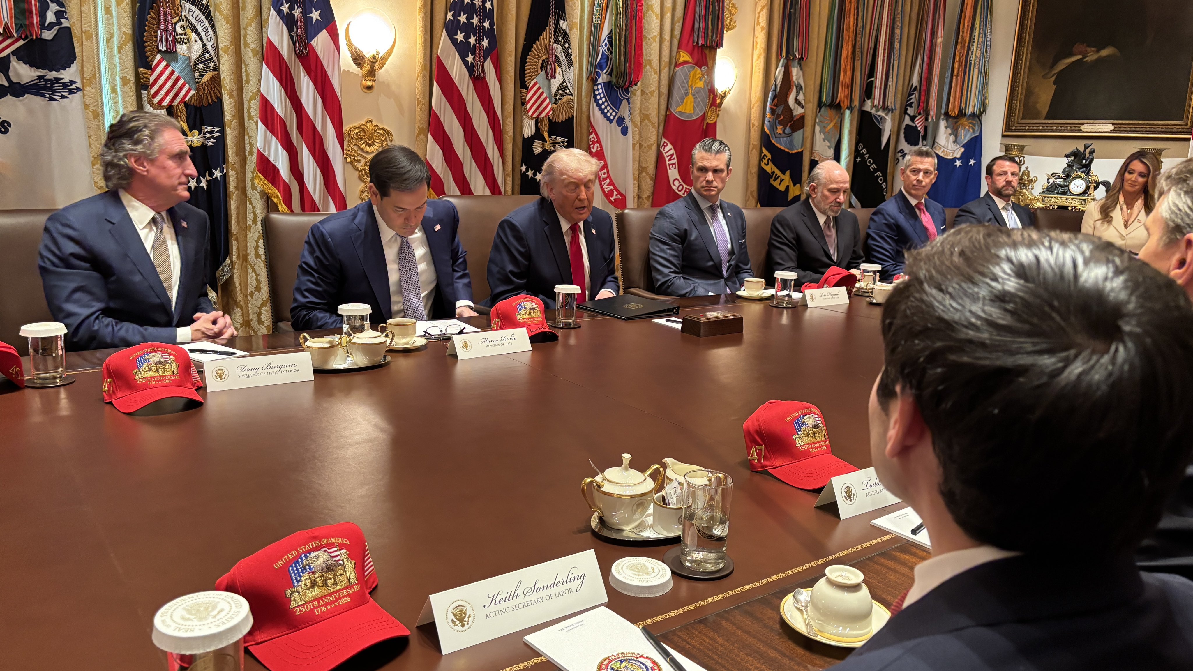 US President Donald Trump during a recent Cabinet meeting on 25 May. (Photo: X/@EdwardLawrence)