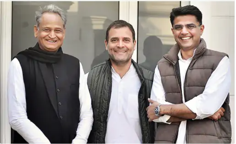 राहुल गांधी के साथ अशोक गहलोत और सचिन पायलट