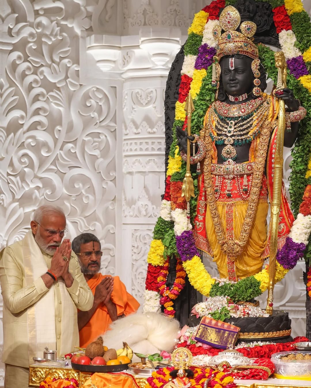 Narendra PM Modi leads the sacred Pran Pratishtha at Ram Mandir, Ayodhya, 22 January, 2024.