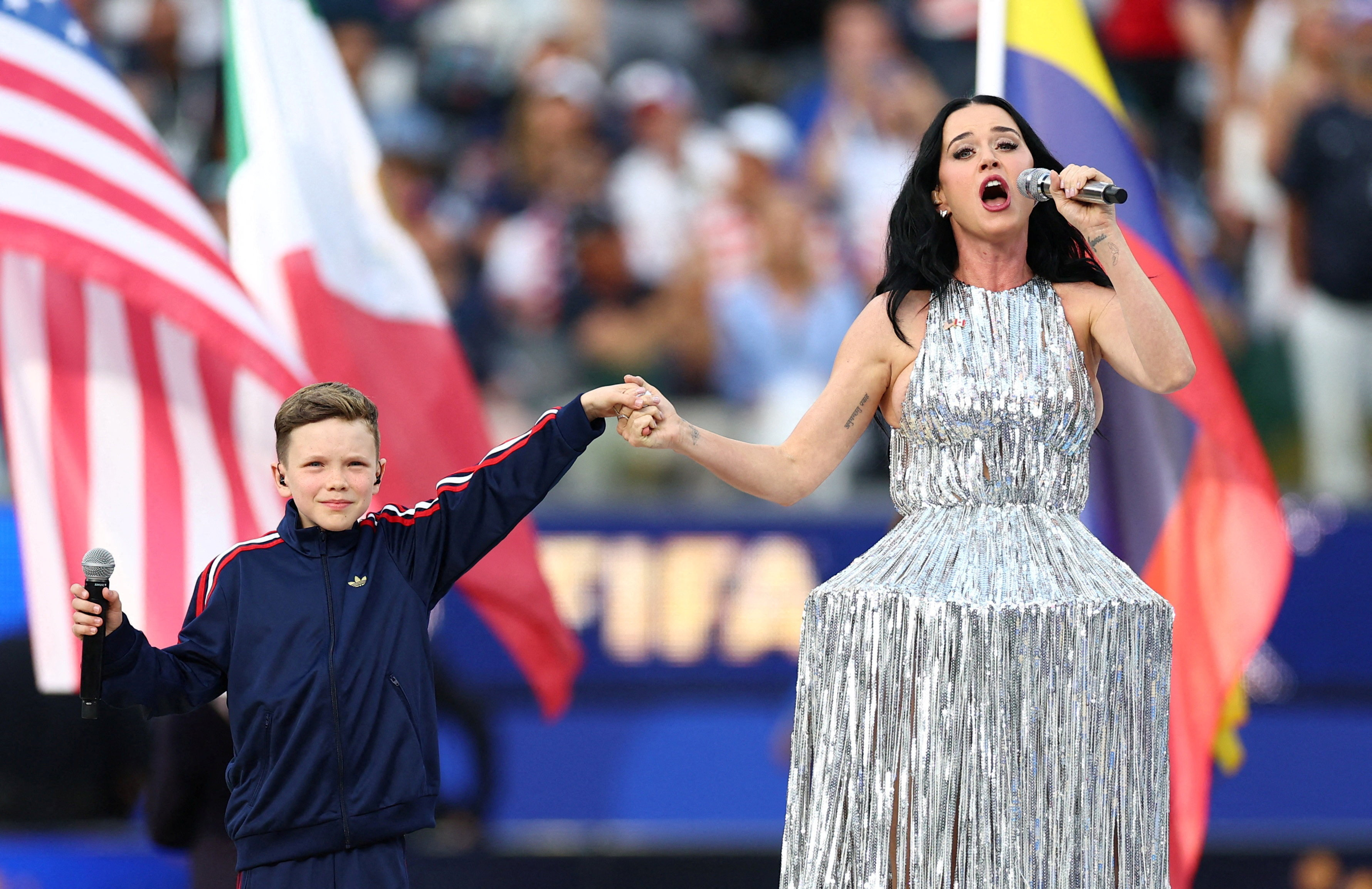 Katy Perry performing in the USA's FIFA WC Opening Ceremony (Credits: Reuters)