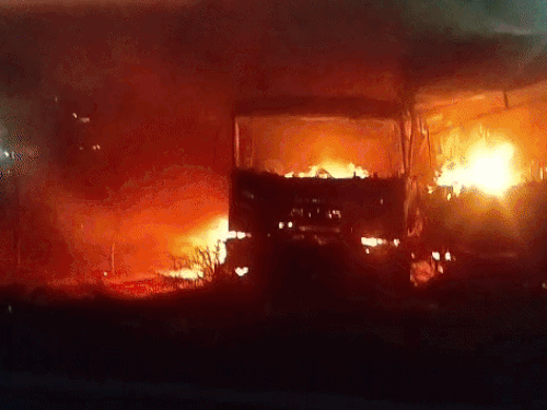 cigarette house explodes gif Bus-Truck Collision Fire on Expressway