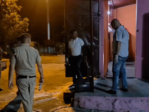 Haridwar police searching the temple premises. - Bhaskar English