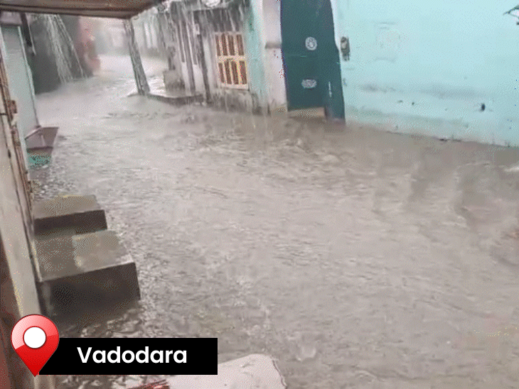 2 inches of rain in Vadodara, rivers flowing on roads, water logged in low-lying areas.