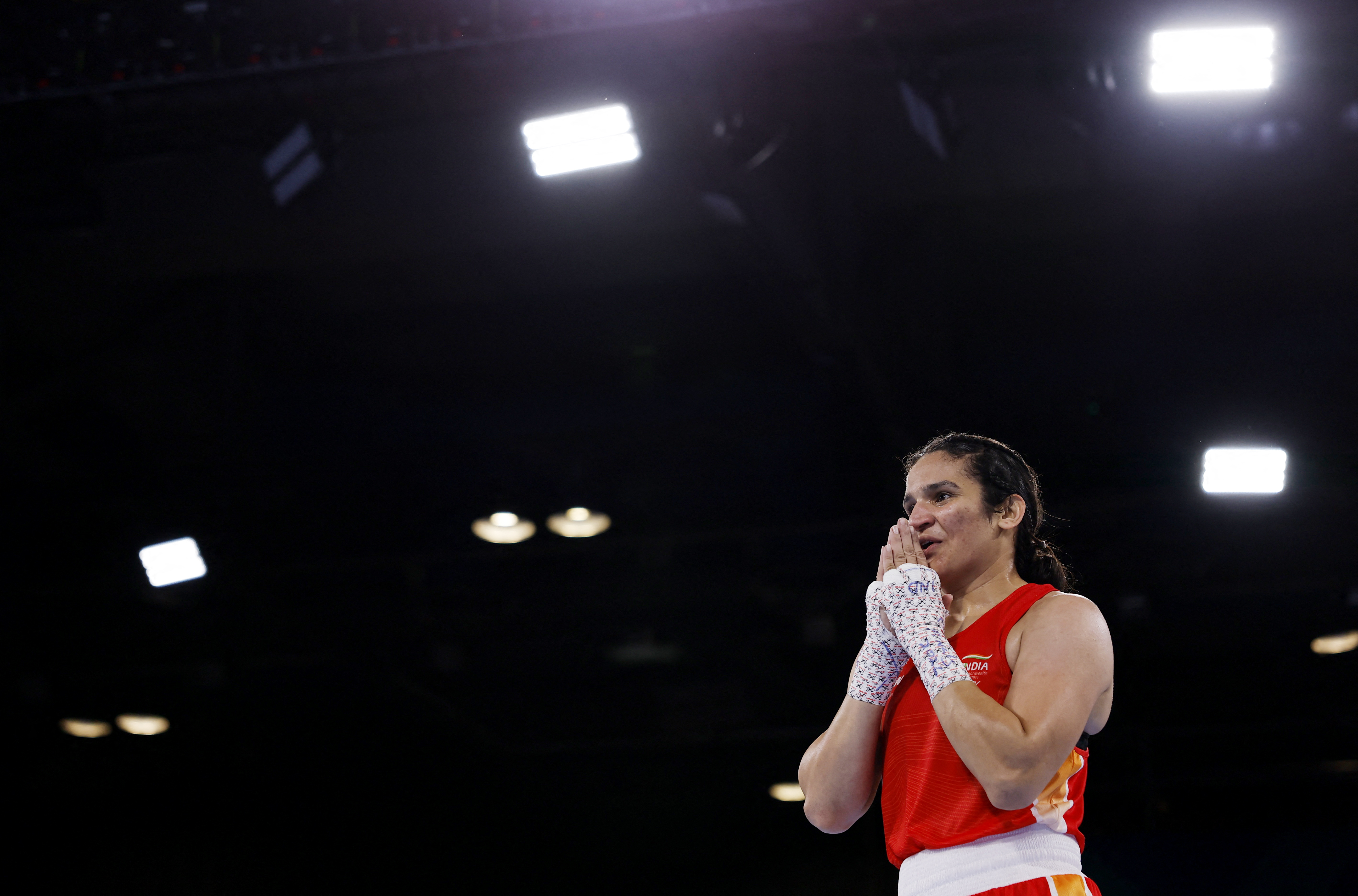 Arundhati Choudhary greets the audience after clinching gold (Credits: Reuters)