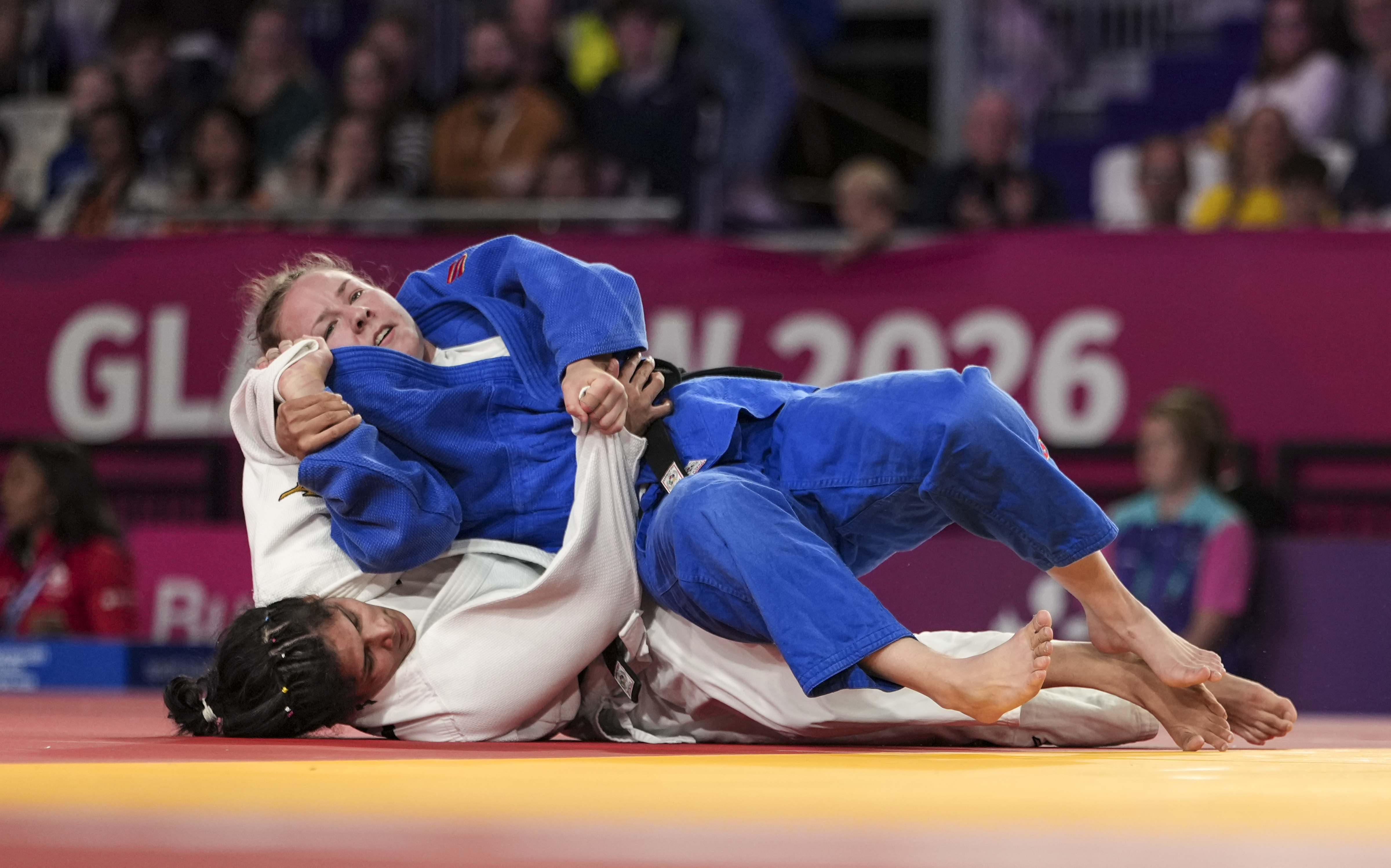 Unnati Sharma struggling during her semi-final bout in Judo at CWG 2026 (Credits: PTI)
