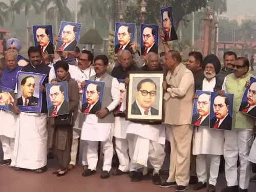 Opposition protested against Amit Shah’s remarks on BR Ambedkar during the Constitution debate in the Upper House.