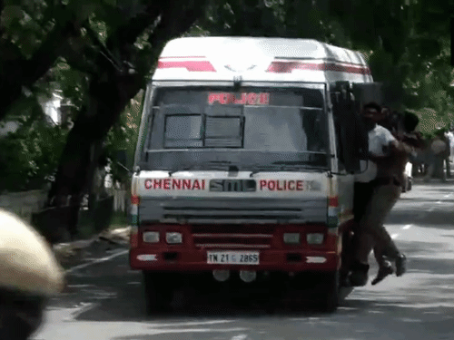Chennai police also detained DMK workers protesting outside Udhayanidhi's house.
