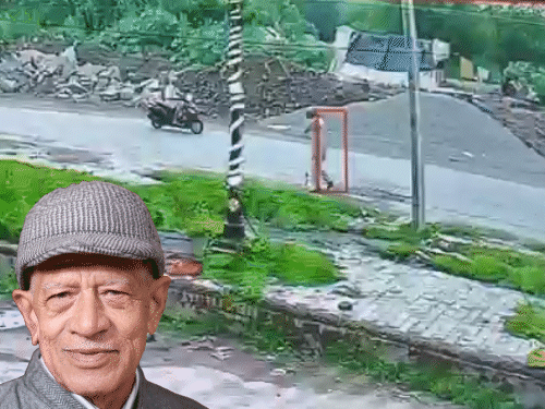 Cow hitting the retired Captain. Inset shows file photo of deceased Jagram Yadav - Bhaskar English