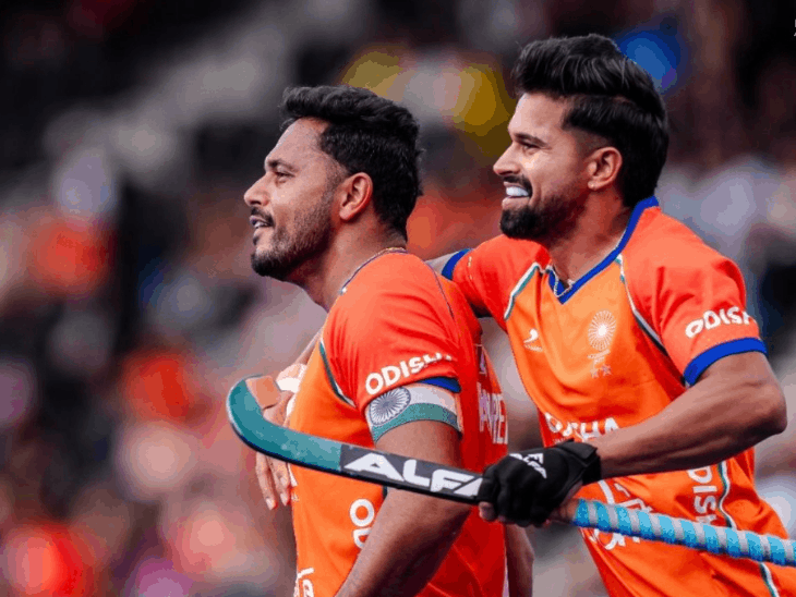 Harmanpreet Singh celebrates after scoring (Credits: Hockey India)