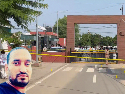 After the murder of gangster Kana in Hisar court premises, the police sealed the area. Inset shows the gangster's file photo. - Bhaskar English