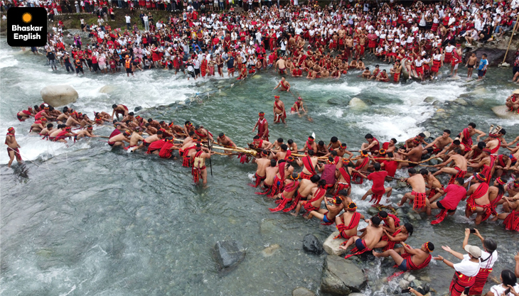 Tug-of-War in River: People play in the Hapao River to mark the end of the agricultural cycle, ‘Punuk’, in Ifugao province, northern Philippines.