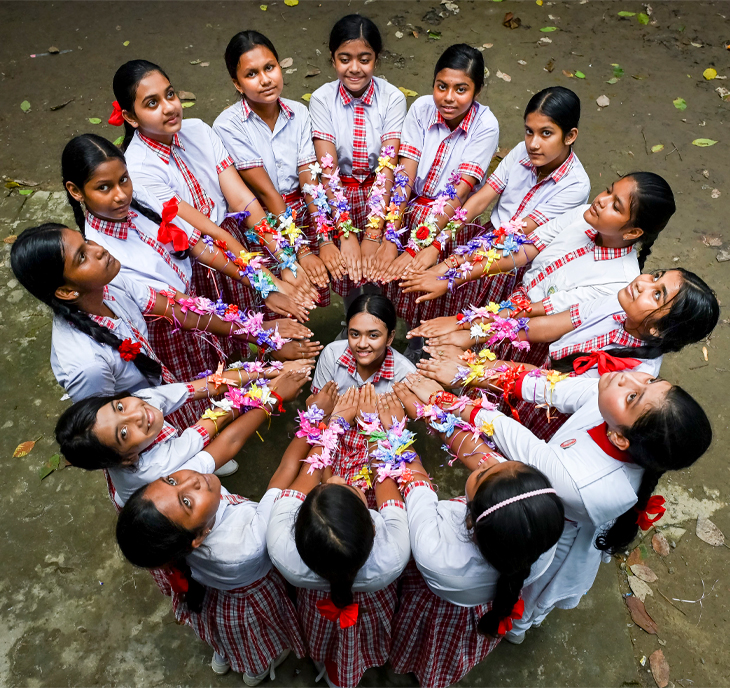 ‘Rakhi, Love and Tradition’: Students display colourful rakhis ahead of Raksha Bandhan in West Bengal’s Nadia. Photo: PTI