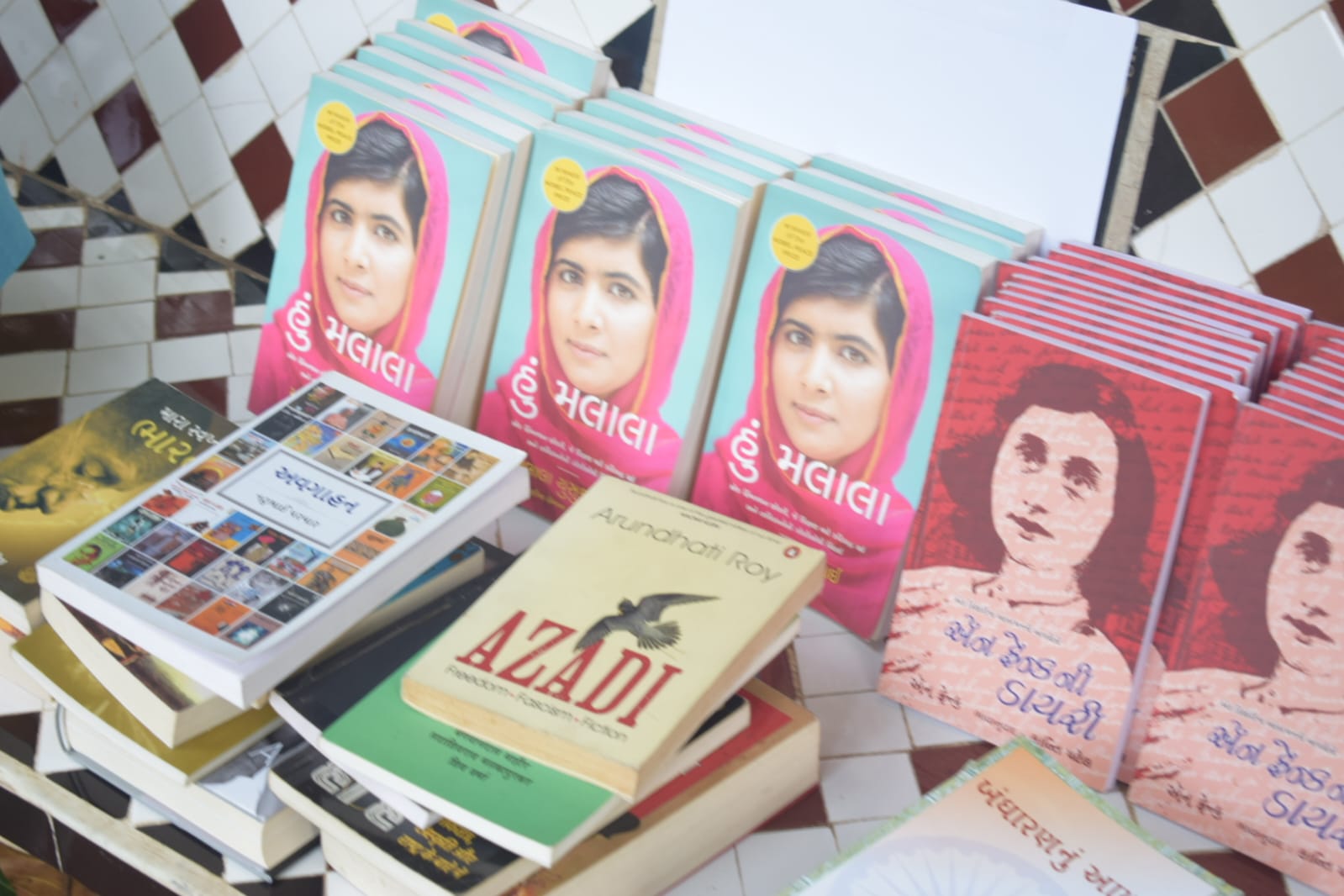 Books displayed out which were read in the evening