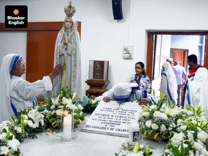 Remembering Teresa: Nuns of the Missionaries of Charity offer prayers and pay homage at the tomb and portrait of Mother Teresa on her 29th death anniversary at the Mother House in Kolkata.
