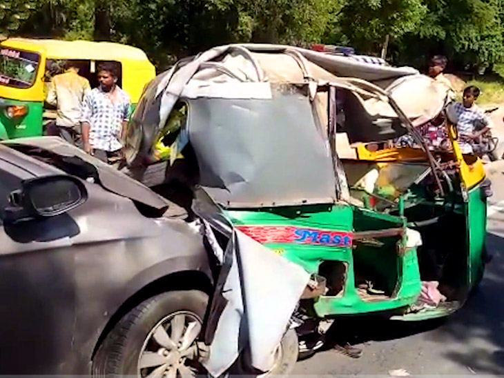 7 laborers injured in Accident between car and rickshaw on Vadodara ...