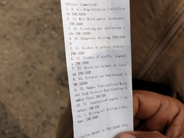 पुलिस ने बुलेट बाइक का 46 हजार रुपए का चालान काटा; चालक के पास हेलमेट से लेकर आरसी, बीमा लाइसेंस, कुछ भी नहीं था|अम्बाला,Ambala - Dainik Bhaskar