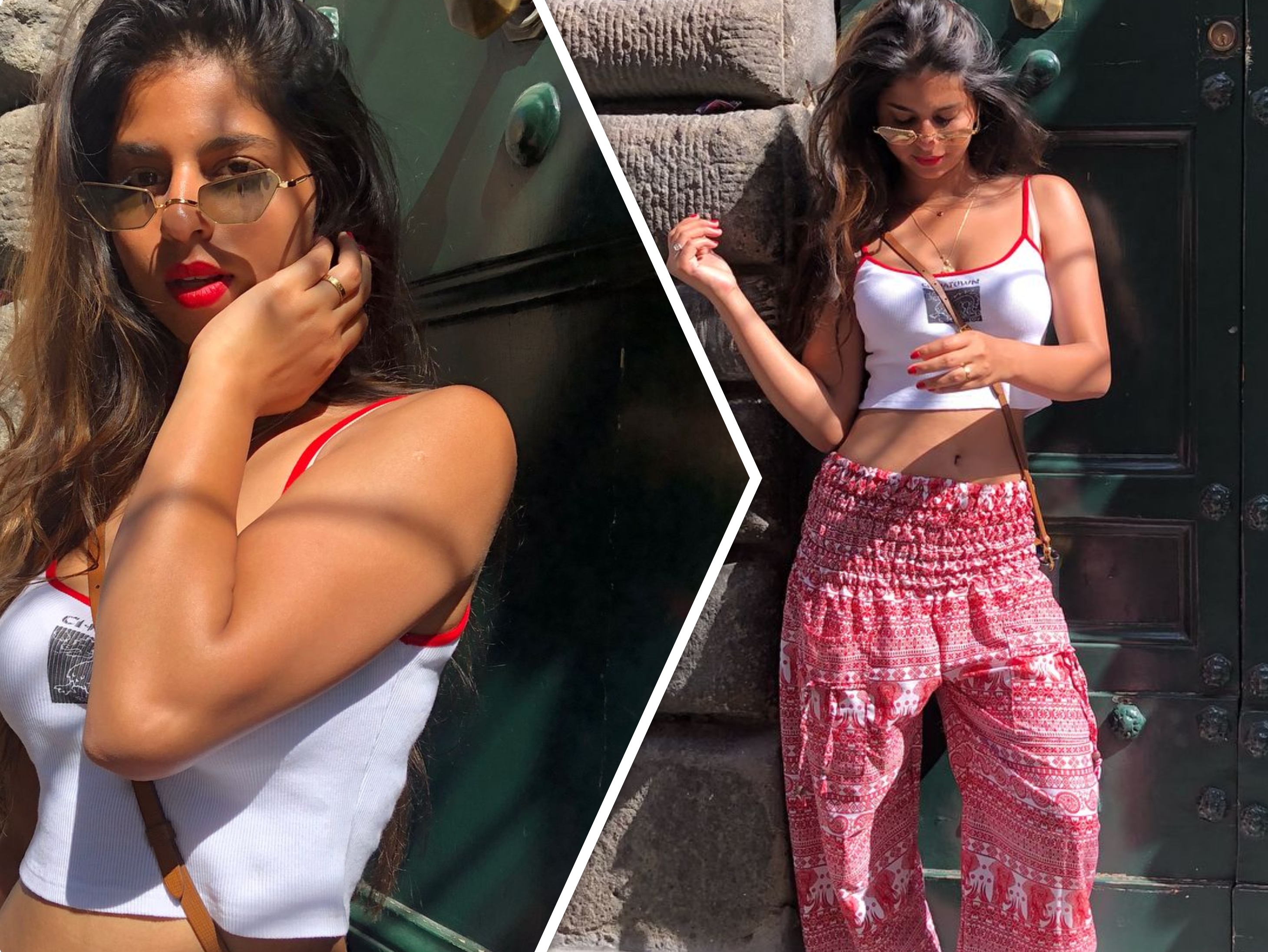 सुहाना ने बीते साल रोम से अपनी एक बेहद खूबसूरत तस्वीर शेयर की थी। इस तस्वीर में सुहाना लाल पजामा और व्हाइट टॉप पहने बेहद फिट दिख रही हैं। खुले बालों में सुहाना ने केंडिट पोज किया है। तस्वीर के साथ कैप्शन डाला है, ‘उसके होंठ डेविल रेड रंग के हैं और उसकी स्किन कॉफी कलर वाली’।