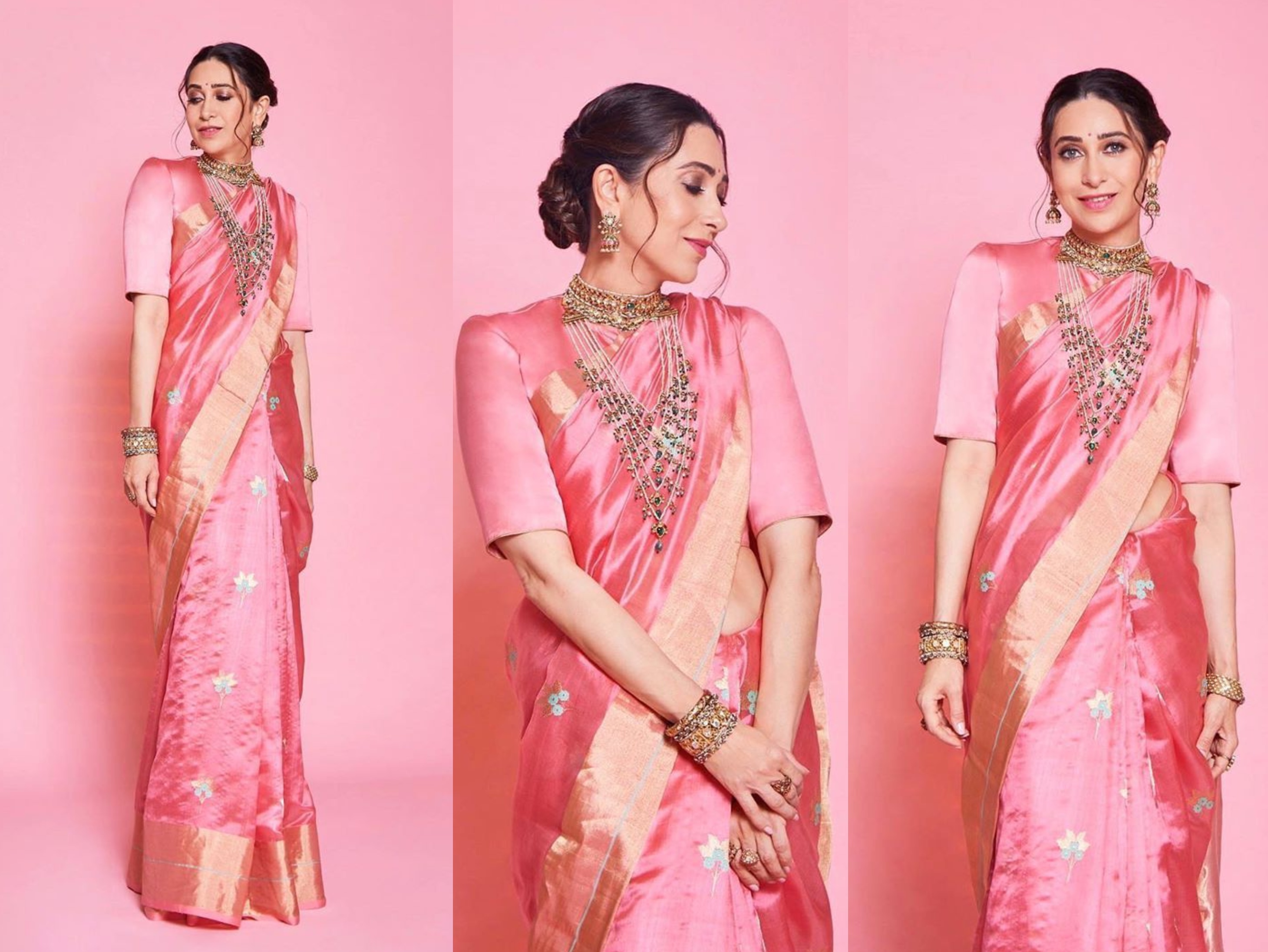 बीते महीने अरमान जैन की शादी हुई है। शादी में करिश्मा के खूबसूरत ट्रेडिशनल अवतार देखने मिले हैं। करिश्मा ने बारात के दिन बेबी पिंक कलर की साड़ी पहना था। सिंपल हेयरडू, चोकर नेक और ट्रेडिशनल सतलड़ा हार उनके लुक में चार चांद लगा रहे हैं।