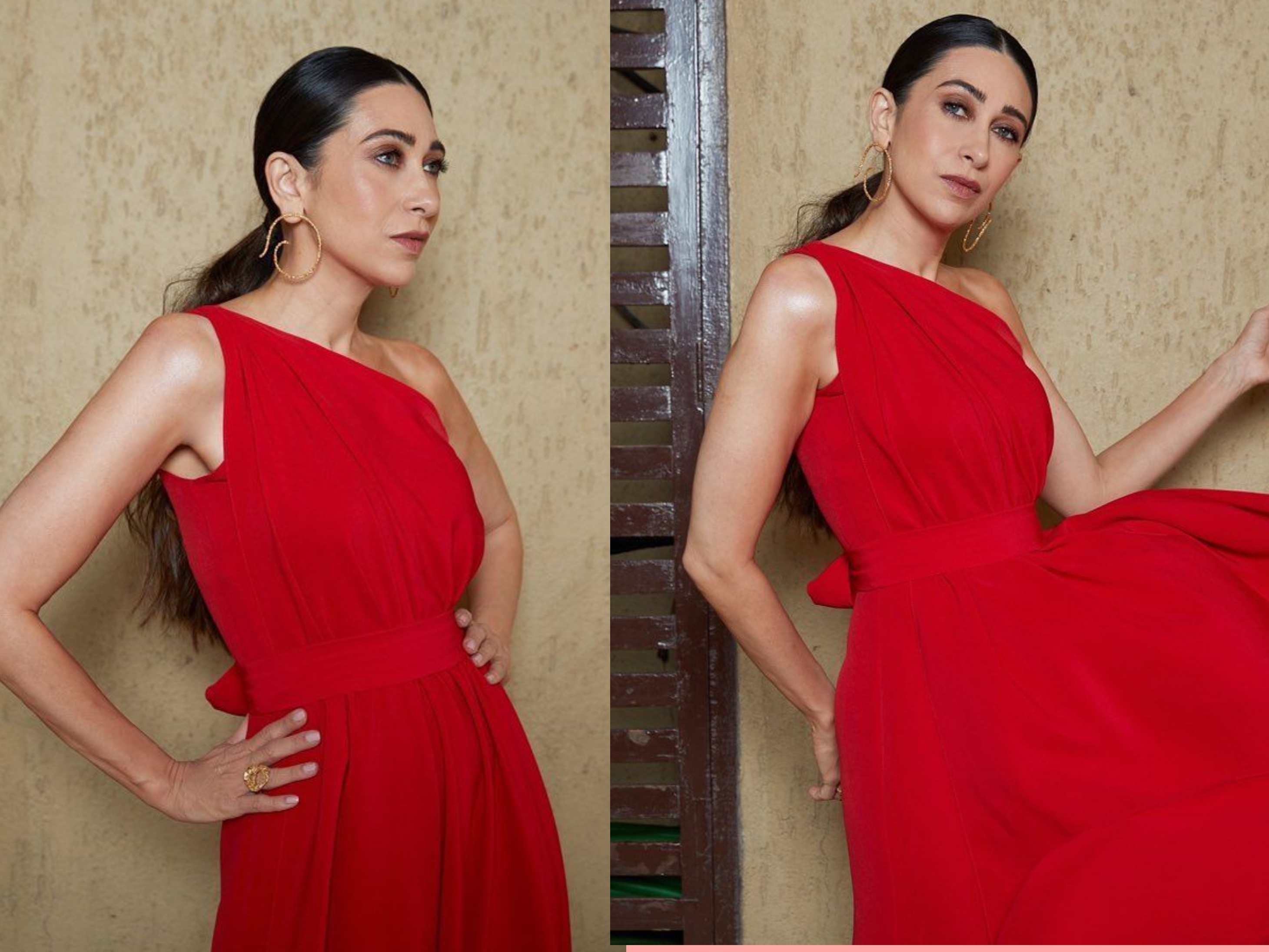 करिश्मा कपूर वीमेन्स डे पर एक इवेंट में शामिल हुई थीं। इस मौके पर करिश्मा ने लाल रंग की ड्रेस पहनी थी। वन शोल्डर प्लाजो पेटर्न ड्रेस के साथ करिश्मा ने बंधे बाल रखे हैं। स्टेटमेंट ईयररिंग और स्मोकी आई मेकअप किया है।