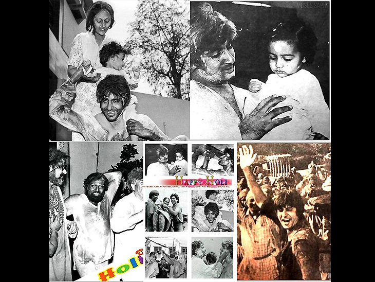 इस फोटो के साथ अमिताभ ने लिखा, 'कई साल पहले की होली... प्रतीक्षा में अभिषेक और जया के साथ। आरके स्टूडियो में राज जी, शम्मी जी, जीतेंद्र, शत्रुघ्न के साथ।' - Dainik Bhaskar