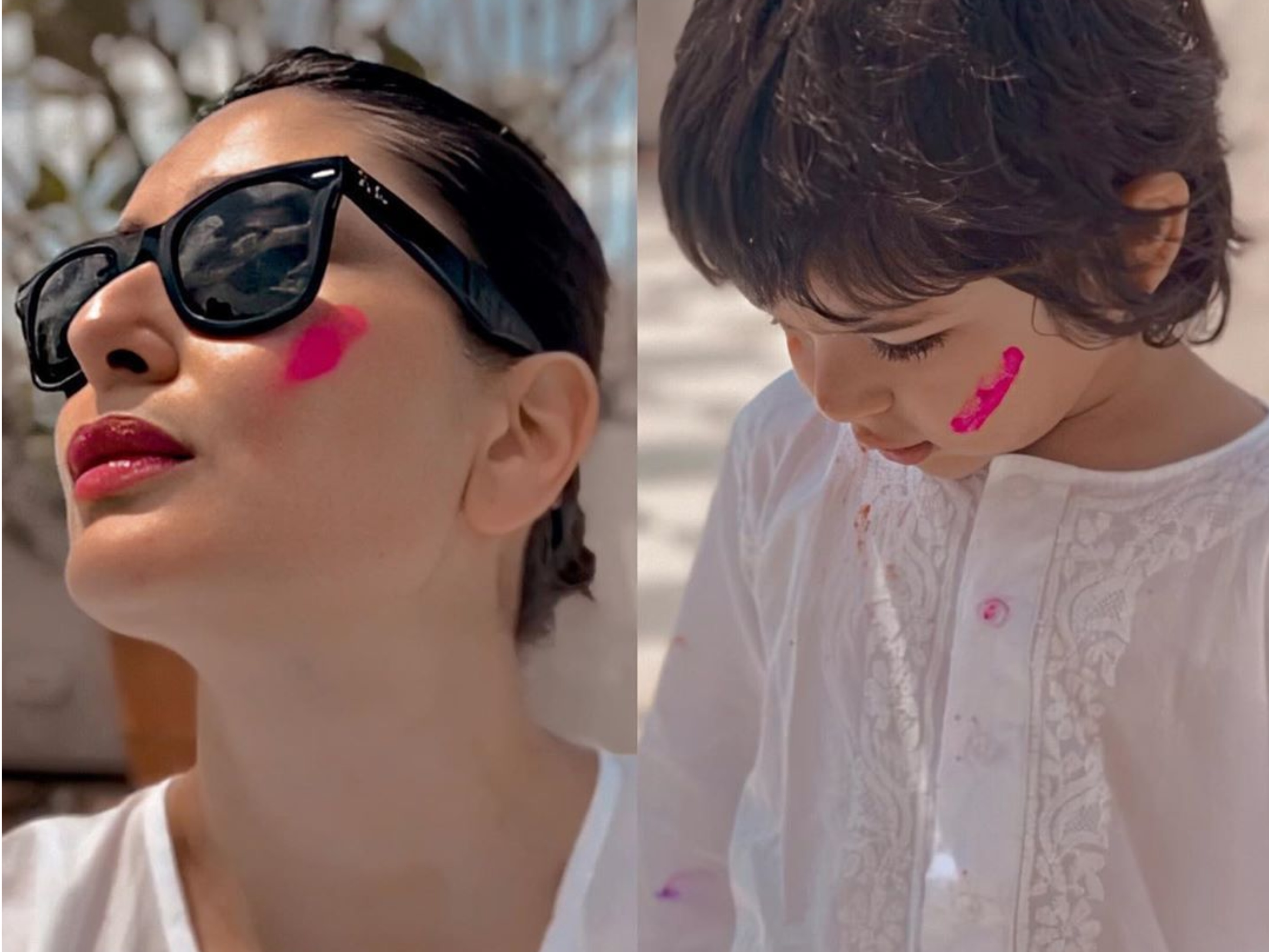 एक्ट्रेस करीना कपूर खान ने इस साल होली अपने परिवार के साथ मुंबई में ही मनाई है। इस खान दिन करीना ने अपने इंस्टाग्राम अकाउंट से गुलाबी रंग का गुलाल लगाते हुए एक तस्वीर शेयर की थी। इस तस्वीर के साथ करीना ने लिखा, ‘गुलाबी मेरा रंग है’। कुछ समय बाद करीना ने बेटे तैमूर की भी एक फोटो शेयर की जिसमें वो भी गुलाबी रंग लगाए हुए थे। करीना ने इसमें लिखा, ‘लगता है तैमूर का कलर भी गुलाबी है’।