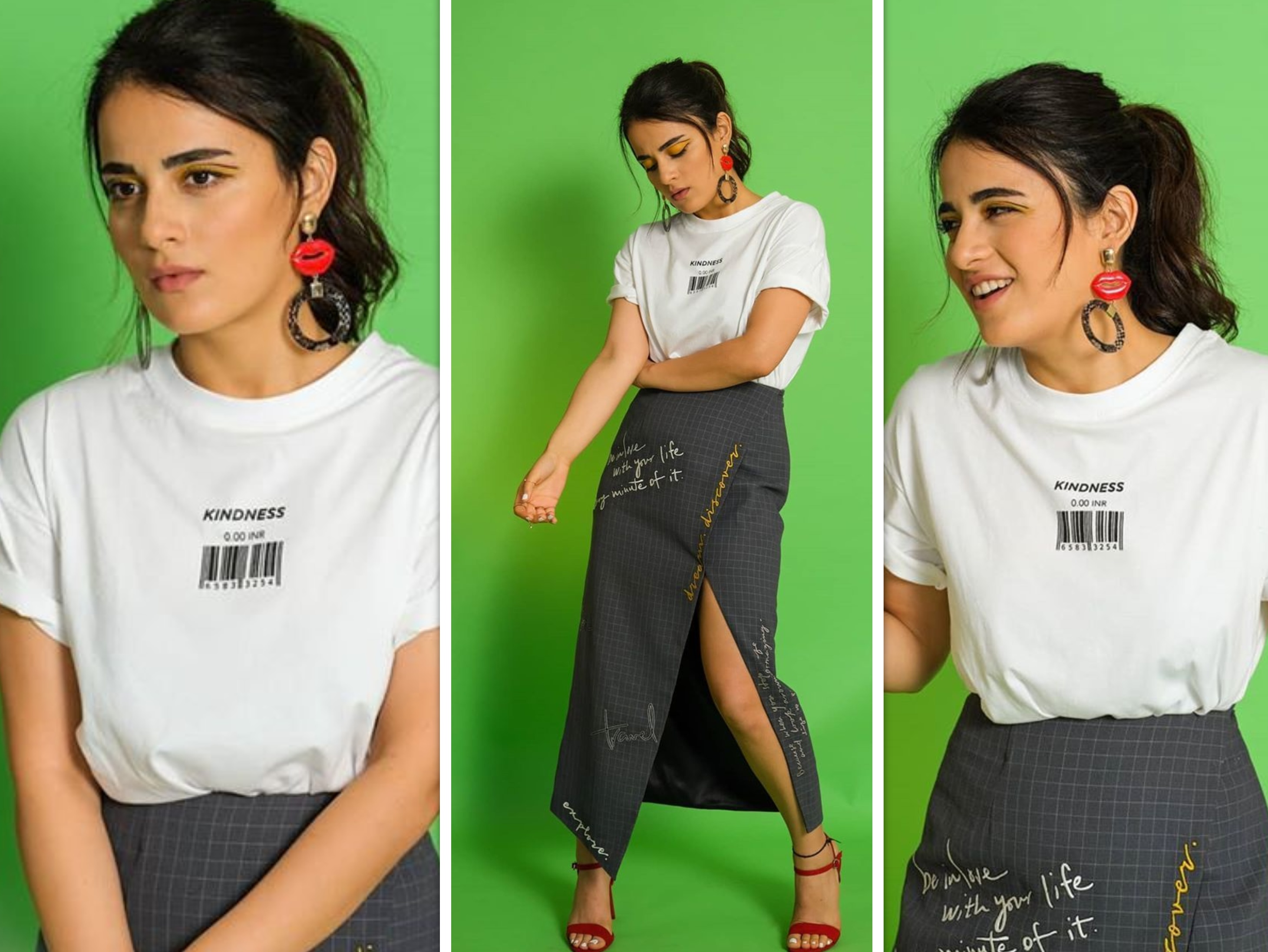 कुछ दिनों पहले राधिका एमटीवी के एक प्रमोशनल इवेंट में शामिल हुई थीं। इस इवेंट में राधिका का फंकी लुक देखने को मिला। लूज व्हाइट टी-शर्ट के साथ चेक प्रिंट स्लिट बॉडी फिटेड स्कर्ट पहने हुए राधिका बेहद कूल दिख रही थीं। तस्वीर के साथ राधिका लिखती हैं, ‘कदमों में जमा जो थकां, चैन की नींदें आती वहां’।