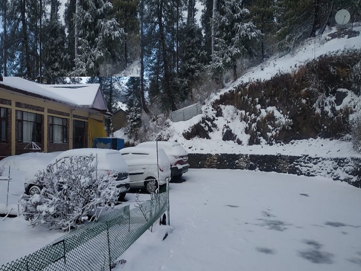 नरकंडा: बर्फबारी के बाद का नजारा।